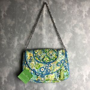 Vera Bradley English Meadow Petite Chain Strap Hand Bag Floral Light Blue Green
